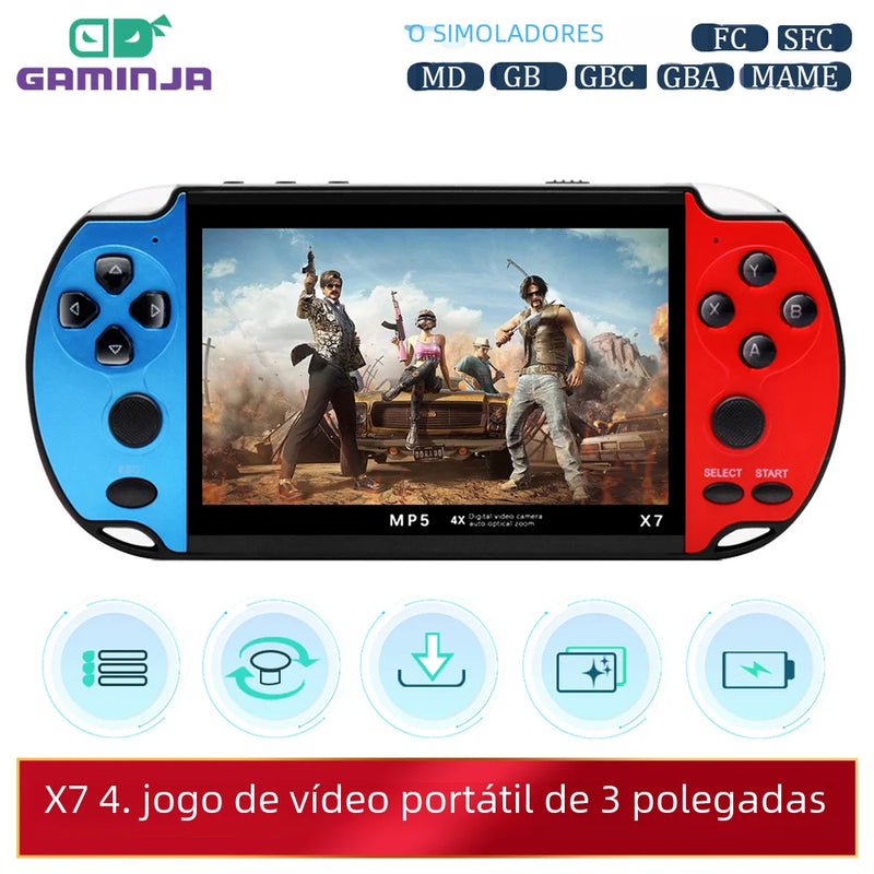 GAMINJA-X7 Console de Jogos Portátil, Tela IPS, Jogador HD, Embutido 10000 Jogos, 4.3in, GBA, GBC, NES, GBC